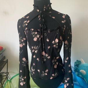 Reformation inspired tie neck top